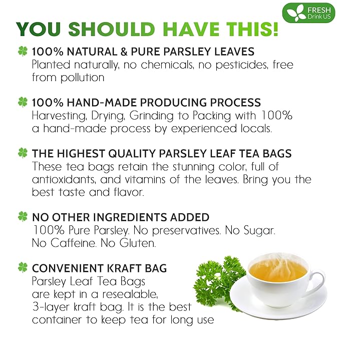 FreshDrinkUS, Premium 35 Parsley Leaf Tea Bags, 100% Natural & Pure from Parsley Leaves. Loose Leaf