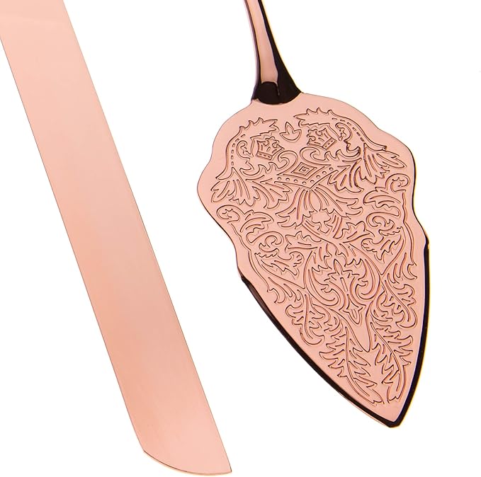 Ella Celebration Cake Knife & Server Set, Rose Gold Cake Cutting Sets for Wedding, Anniversary