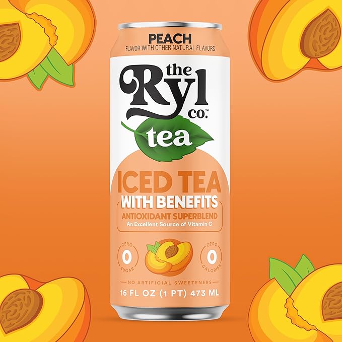 Ryl Iced Tea, Peach, Antioxidant Superblend, Zero Sugar, Low Carb, Zero Calorie Iced Tea, 16.0 Fl
