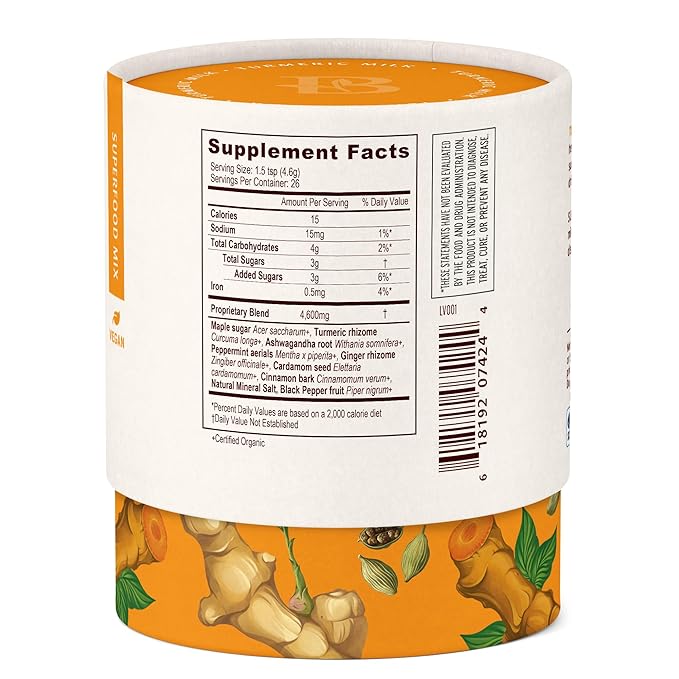 Banyan Botanicals Turmeric Milk ??Organic Turmeric Latte Mix with Ashwagandha & Cardamom ??Instant