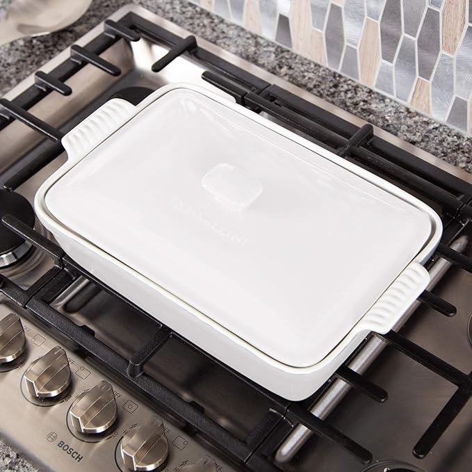 Stoneware Casserole Dish Bakeware Set with Lid, Covered Rectangular Dinnerware, Extra Large 4.23
