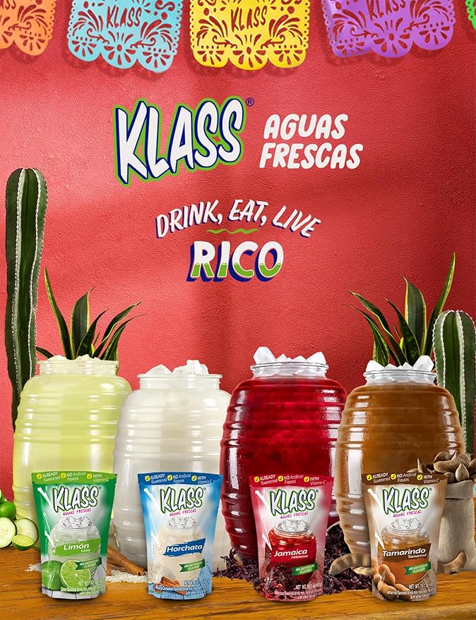 Klass Aguas Frescas | Drink Mix Mexican Variety Pack | Horchata Limeade Hibiscus & Tamarind Drinks