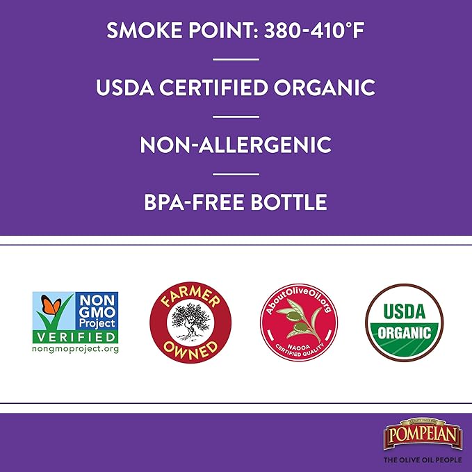 Pompeian USDA Organic Smooth Extra Virgin Olive Oil, Contains Polyphenols, First Cold Pressed, 68