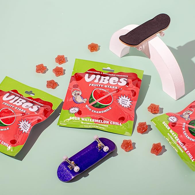 VIBES Sour Watermelon Chill Fruity Stars - Delicious Low Calorie Gluten-Free Bulk Fruit Snacks
