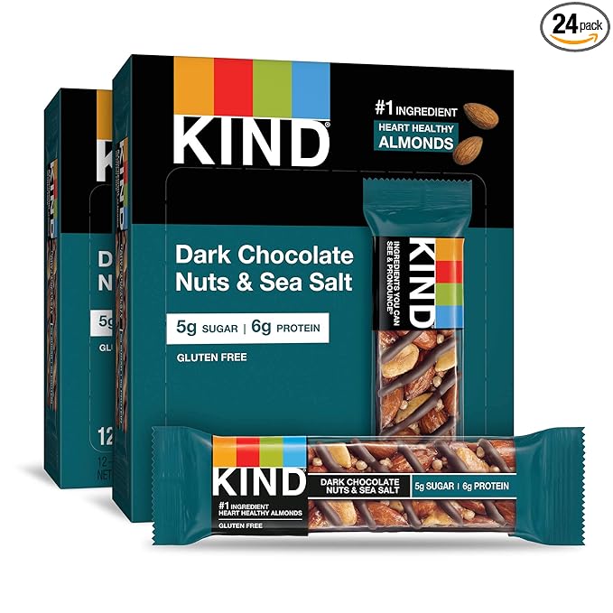 KIND Nut Bars, Dark Chocolate Nuts and Sea Salt, Healthy Snacks, Gluten Free, Low Sugar, 6g