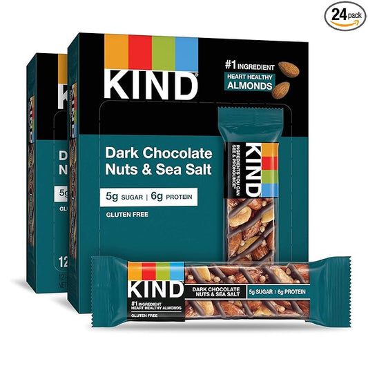 KIND Nut Bars, Dark Chocolate Nuts and Sea Salt, Healthy Snacks, Gluten Free, Low Sugar, 6g