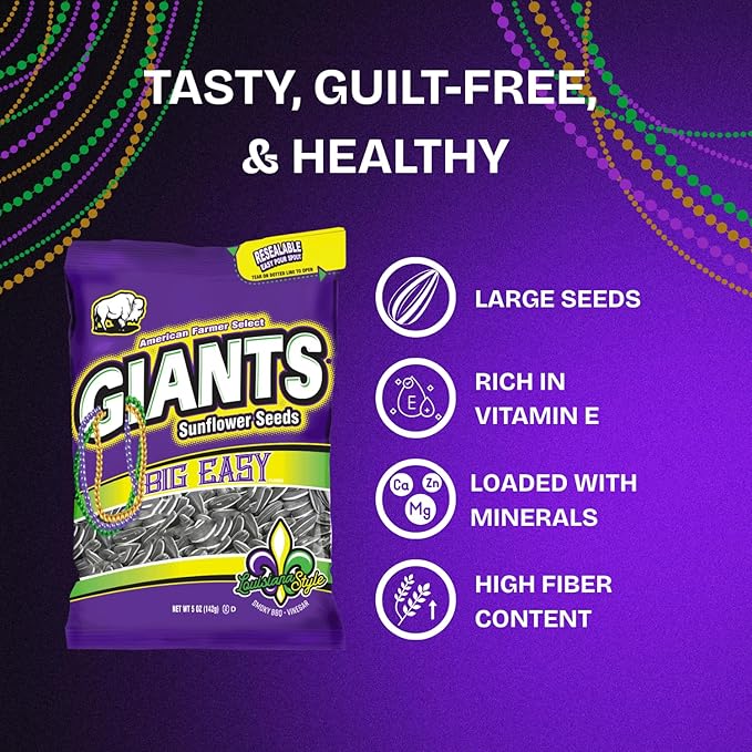 GIANTS Big Easy Sunflower Seeds - Sunflower Seeds to Eat, High Protein Snack, Smoky BBQ & Vinegar