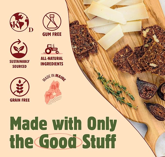 Maine Crisp Savory Fig & Thyme Crisps, 4 Pack, Vegan Gluten Free Crackers - Snack Crackers, Grain