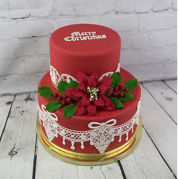 Global Sugar Art Large Poinsettia Christmas Kit Sugar Cake Flowers & Holly Leaf Sprays, 3 Piece Set