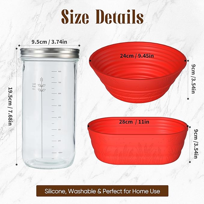 Sourdough Starter Kit with Jar ??Complete Sourdough Bread Baking Supplies for Beginners, Includes 2