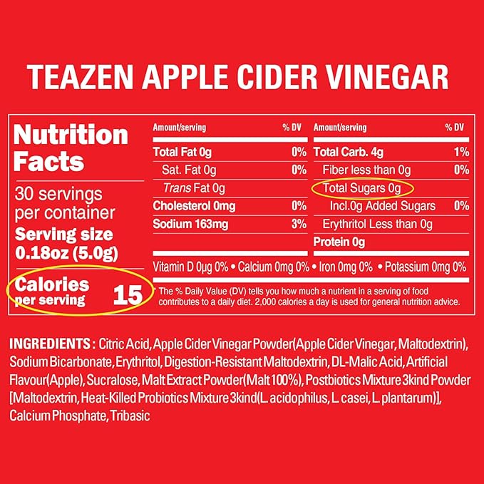 TEAZEN Apple Cider Vinegar Drink Powder Stick ??On-the-Go Wellness with 1500mg ACV, Sugar-Free