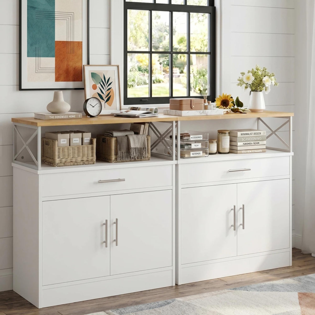 Vongrasig Coffee Bar Cabinet, Farmhouse Kitchen Storage Cabinet with Adjustable Shelf, 31“ Modern