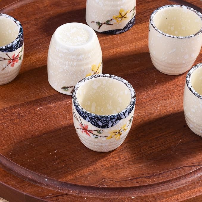 Porcelain Sake Cups, Set of 6 Wine Cups for Japanese Wine