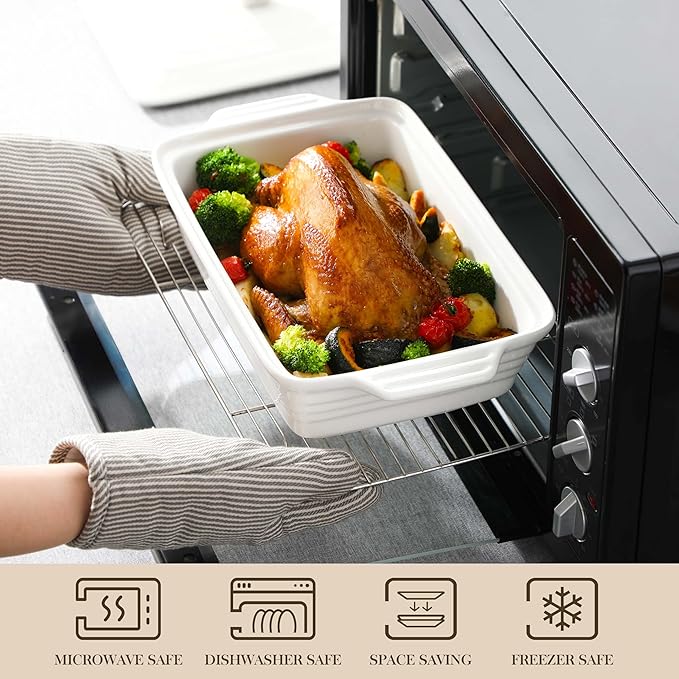 MALACASA 4.4 Quart Baking Dish With Lid, Porcelain Casserole dish with Lid, 13 x 9 Lasagna Pan Deep