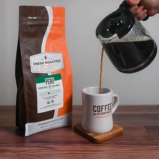 Fresh Roasted Coffee, Organic Peru | Mold & Myco 3rd Party Tested, USDA Organic, Kosher | Med Roast