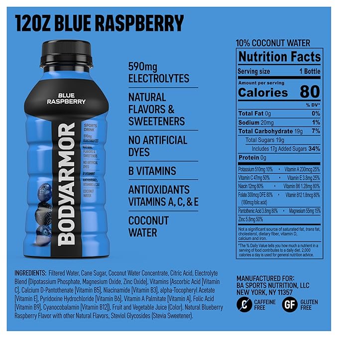 BODYARMOR Sports Drink Variety Pack, Coconut Water Hydration, Natural Flavors w Vitamins, Potassium