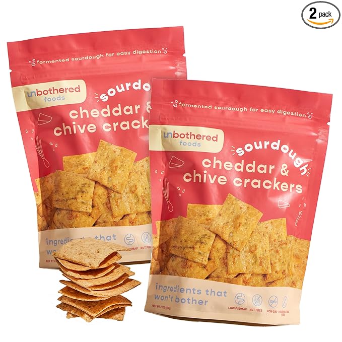 Unbothered Foods Cheddar & Chive Sourdough Crackers - Gut-Friendly & Easy to Digest, Non-GMO, No