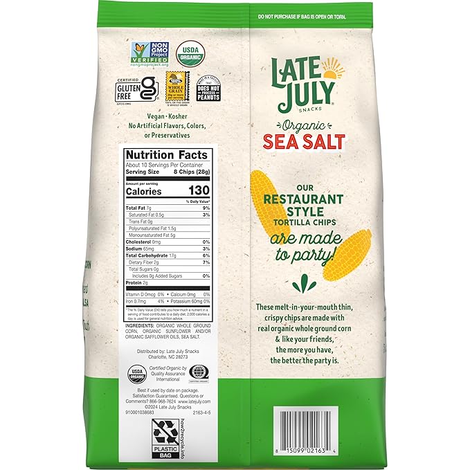 Late July Sea Salt Organic Tortilla Chips, 10.1 Oz Bag