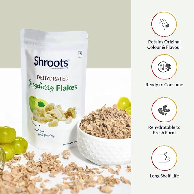 SHROOTS Dehydrated Gooseberry (Amla) Flakes Pure Vegetarian Gluten-Free No Added Sugar Easy Cooking