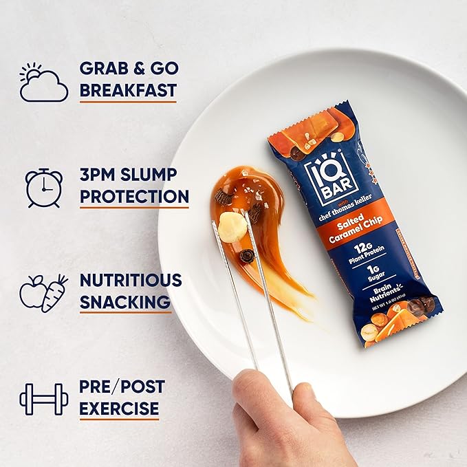 IQBAR x Chef Thomas Keller - Brain and Body Plant Protein Bars - Salted Caramel Chip - 12-Count