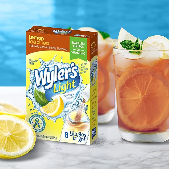 Wyler's Light Singles To Go Powder Packets, Water Drink Mix, Lemon Iced Tea, 96 Single Servings