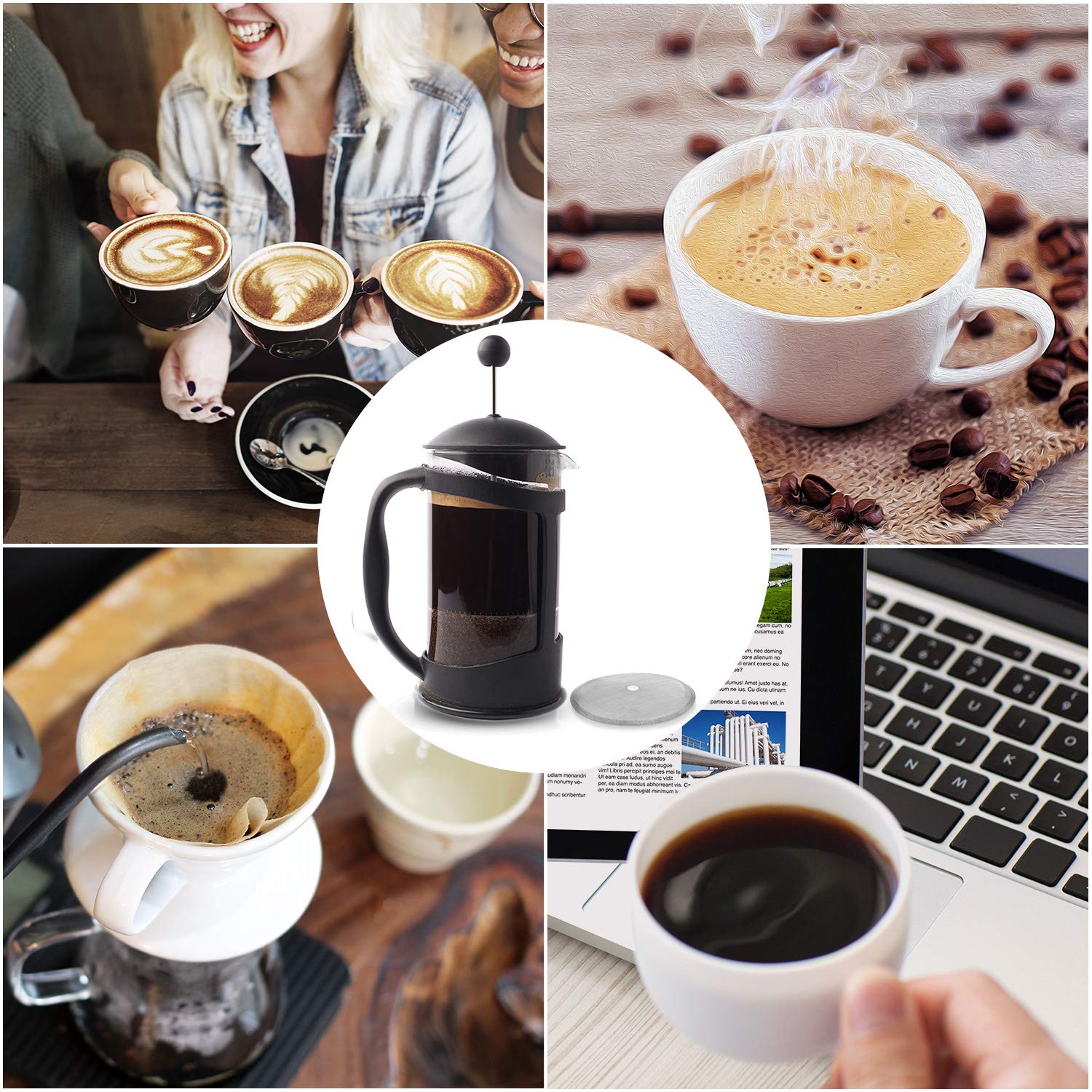Boao 3 Packs French Press Replacement Cafetiere Filter Mesh Screen Coffee French Press Filters, 4