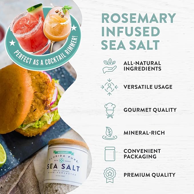 FLORIDA PURE Rosemary Sea Salt 80+ Mineral Sea Salt Unrefined, Non Iodized Natural Sea Salt for