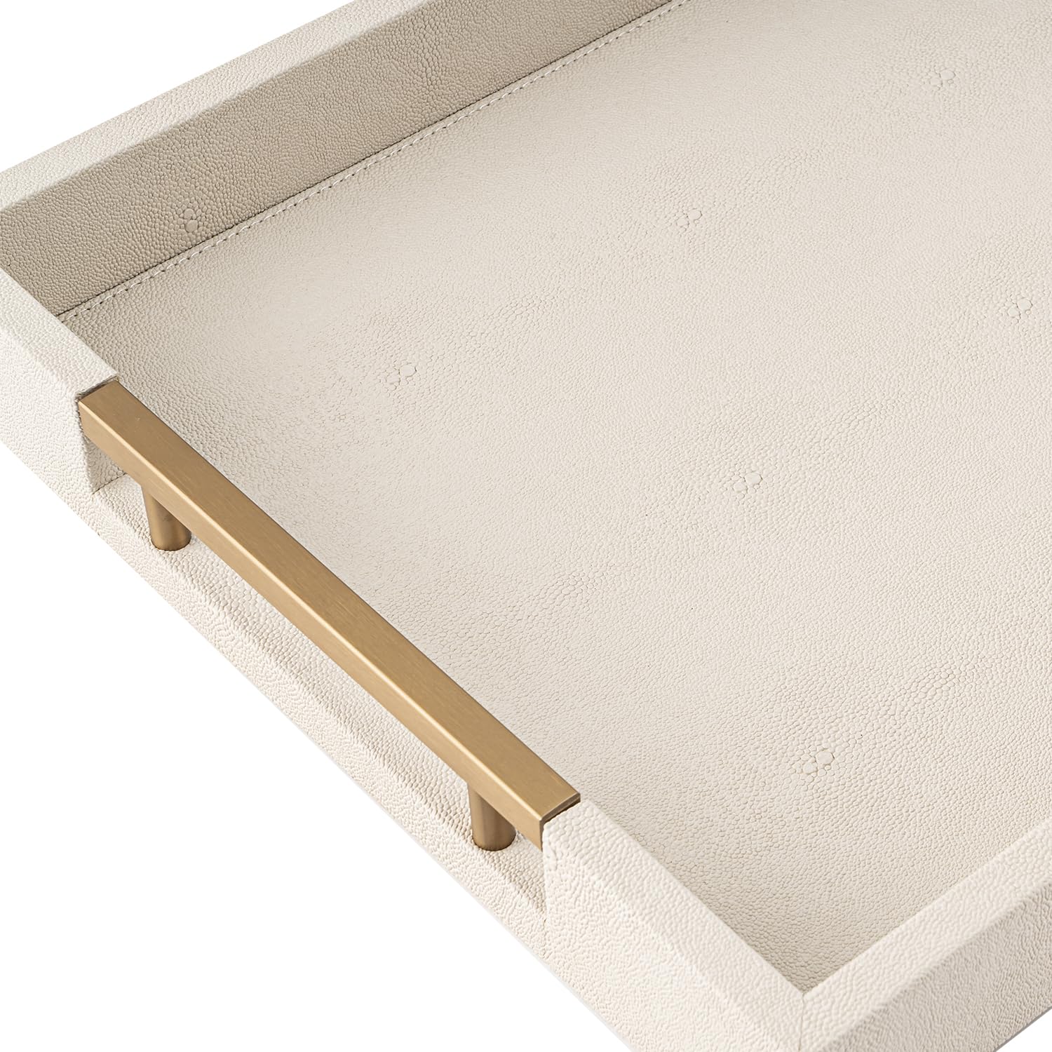 Beige Faux Leather Serving Tray with Handles – Large Decorative Tray for Coffee Table, Ottoman