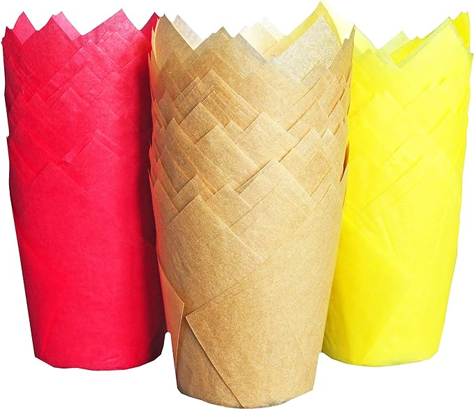 Large Greaseproof paper Wrappers Muffin Baking cupcake cups liners, 2-1/4" x 4" Natural,Red,Yellow