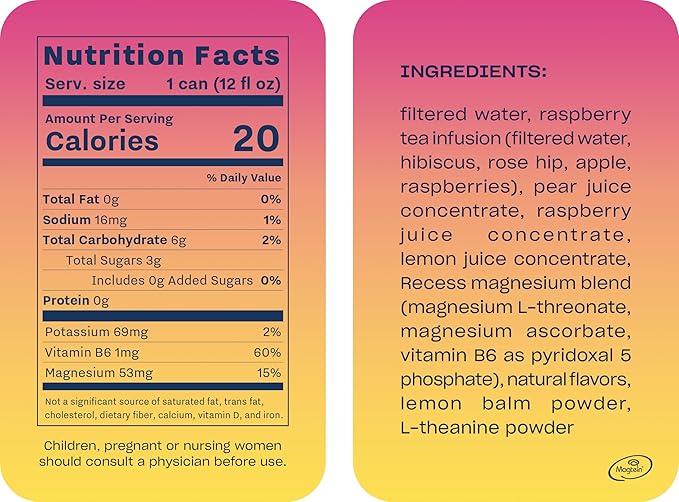 Recess Mood Magnesium & Adaptogen Drink, Calming Relaxation Beverage, 12 ounce (Raspberry Lemon, 12
