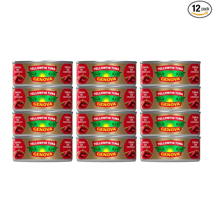 Genova Premium Yellowfin Tune in Calabrian Chili Infused Olive Oil, 5 Ounce Cans, 12-Pack
