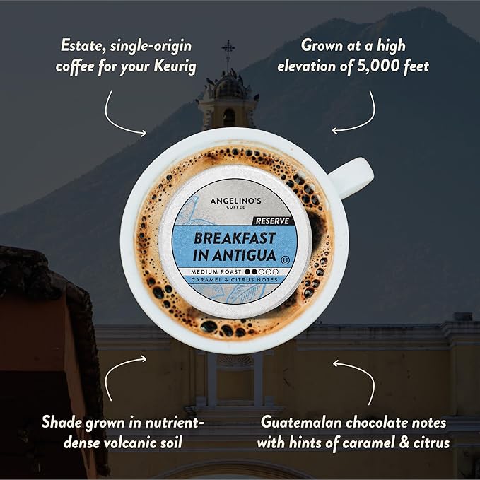 Angelino's Coffee Breakfast in Antigua Coffee Pods - Breakfast Blend Coffee K Cups Compatible