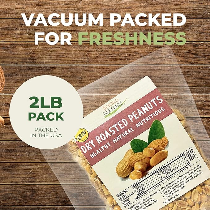 Beyond Nature Dry Roasted Peanuts ??Unsalted 2 Pound (32 oz) Vacuum Sealed Non GMO, No Oil & No