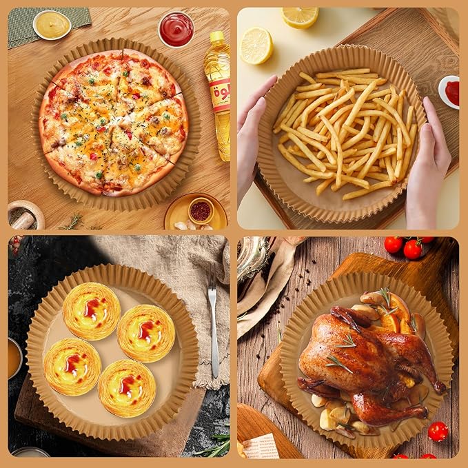 200PCS Air Fryer Liners Disposable: Round 7.9 Inch Non-Stick Airfryer Paper Liners - Food Grade