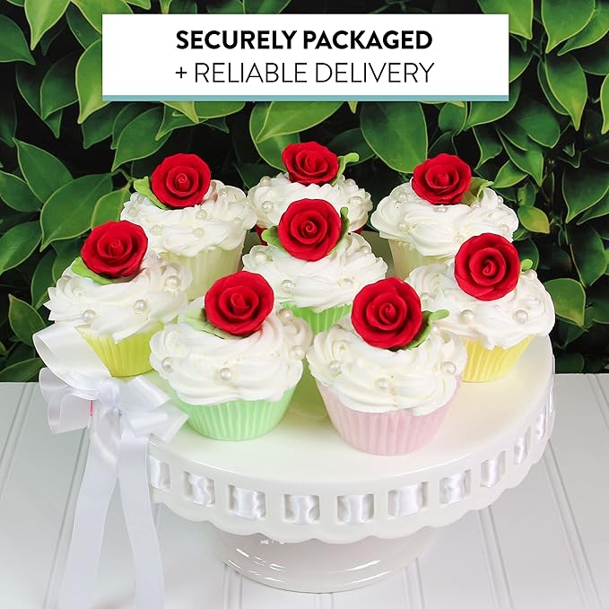Global Sugar Art Premium Wedding & Party Edible Rose Cake & Cupcake Sugar Flowers, Red, 24 Count