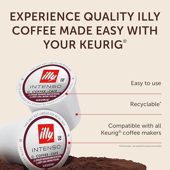 Illy Coffee K-Cups - Compatible Pods for Keurig Coffee Maker - Intenso Dark Roast - Bold & Full of
