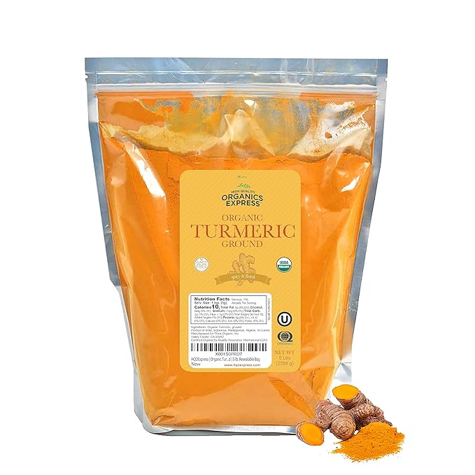 HQOExpress - USDA Certified Organic- Non GMO - Ground Turmeric Spice Powder Seasoning For Cooking