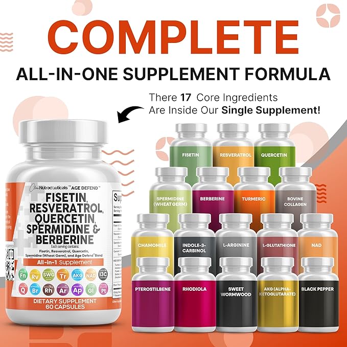 Clean Nutraceuticals Fisetin Quercetin Resveratrol with Spermidine Wheat Germ Extract - Health