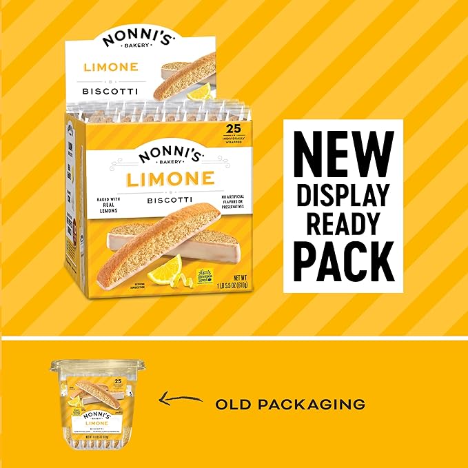 Nonni's Limone Lemon-Iced Biscotti Cookies ??Individually Wrapped Italian Tea-Time Snack, Crunchy
