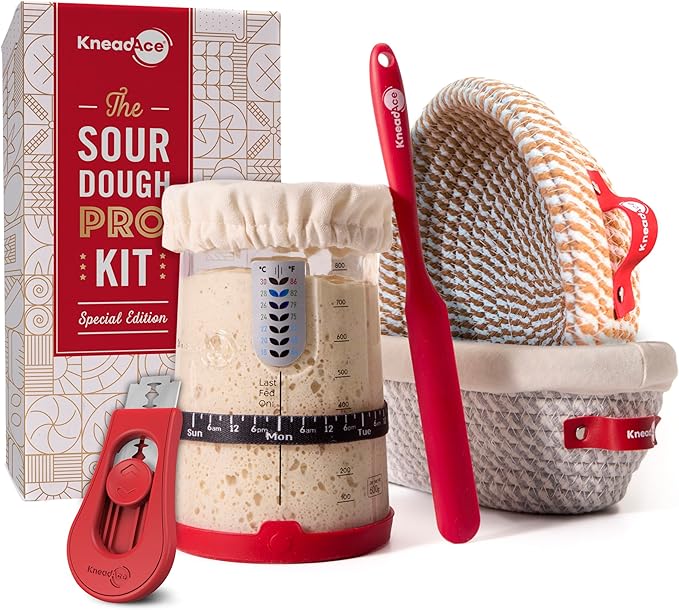 Sourdough Starter Kit ??34oz Starter Jar, 2 Cotton Rope Banneton Proofing Baskets, Magnetic Bread