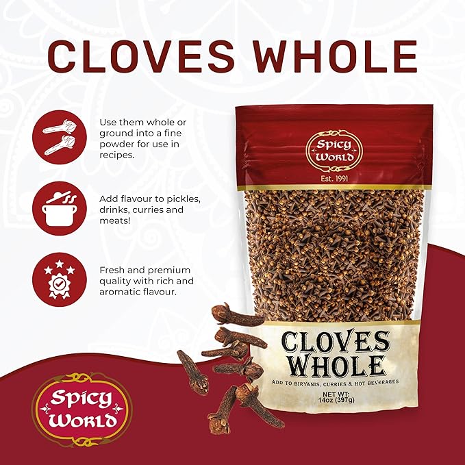 Cloves Whole Bulk 14 Oz Bag - Pure, Non-GMO, Premium Hand Picked Quality - Great for Foods, Clove