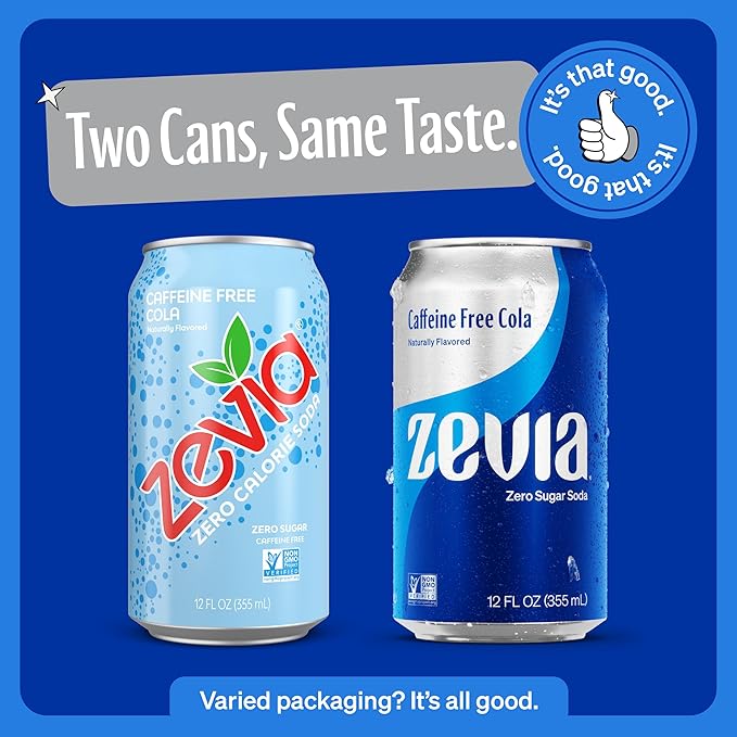 Zevia Zero Sugar Soda, Caffeine Free Cola, 12 oz Cans (24-Pack) ??Naturally Sweetened, Zero Calorie