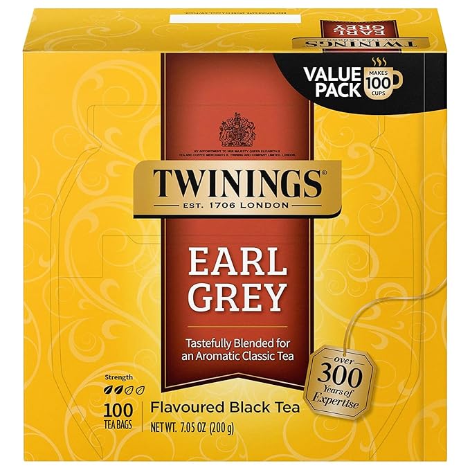 Twinings Earl Grey Black Tea Individually Wrapped Bags, 100 Count (Pack of 1), Flavoured with