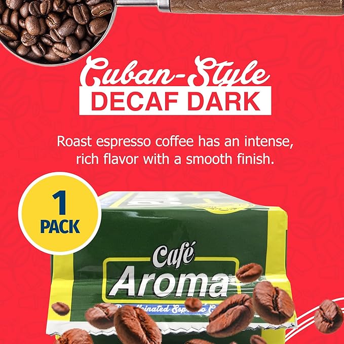 Café Aroma Decaf Dark Roast Espresso Ground Coffee, Authentic Cuban Style Coffee, Vacuum Sealed