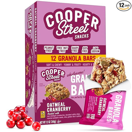Cooper Street Oatmeal Cranberry Granola Bakes (12 pack) - Individually Wrapped Soft and Chewy