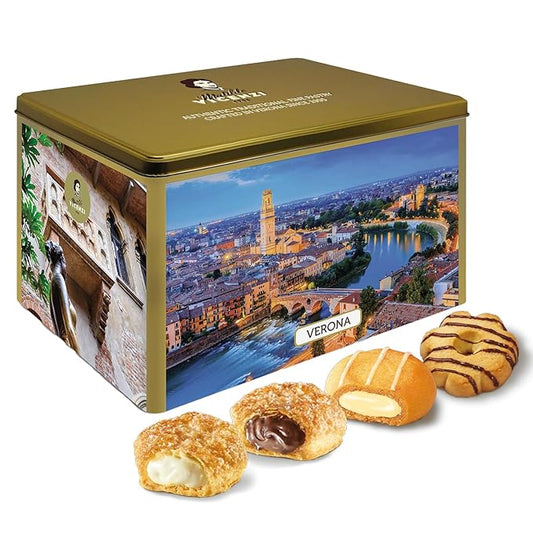 Matilde Vicenzi Verona Gift Tin - Assortment of Italian Pastries and Cookies for Gifting - 32oz