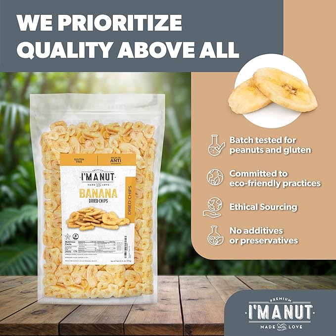 Premium Dried Banana Chips 48oz | Non-GMO, Batch Tested Gluten & Peanut Free | Ethically Sourced