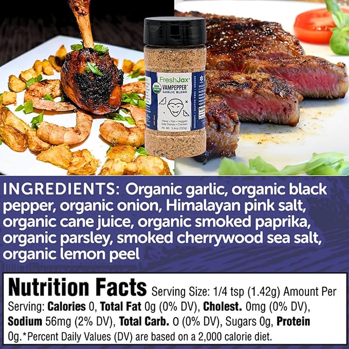 FreshJax Organic Vampepper Garlic Seasoning ??5.2 oz | Bold Garlic & Herb Spice Blend for Chicken