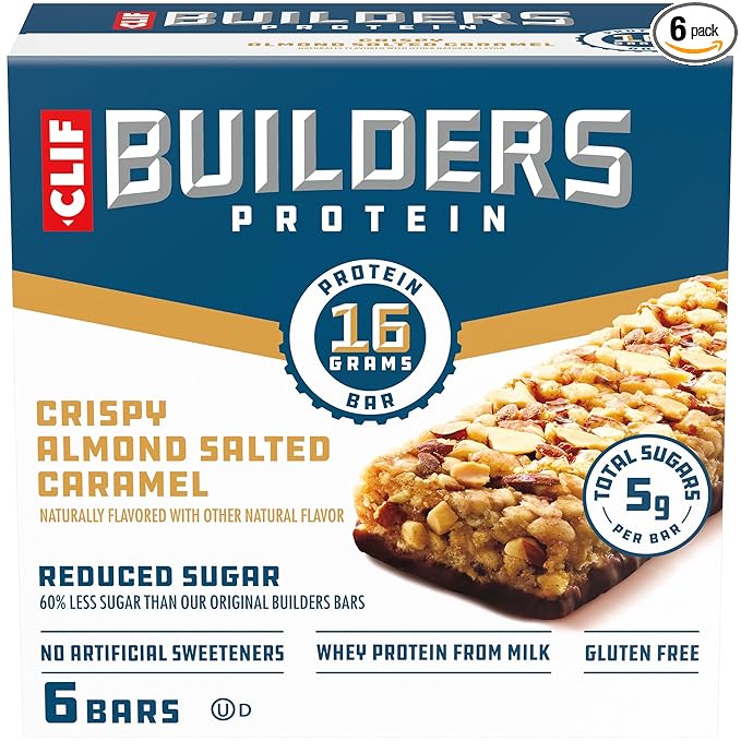 CLIF BUILDERS Protein Bars - Crispy Almond Salted Caramel - Reduced Sugar - Gluten Free - 16g