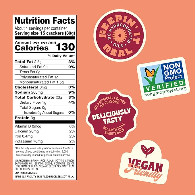 Back to Nature Gluten Free Crackers, Multi-Seed Rice Thins - Non-GMO, Made with Whole Grain Brown